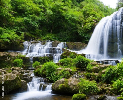 waterfall and forest. nature  travel  hiking concept