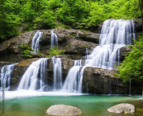 waterfall and forest. nature, travel, hiking concept