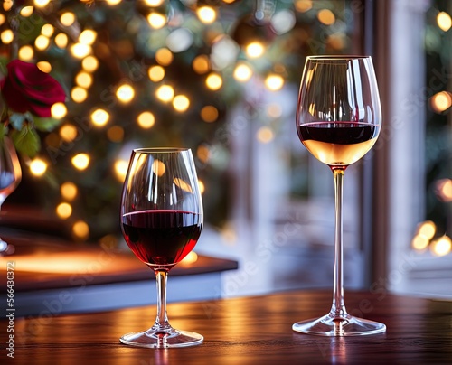 Valentine red wine in a glass on a table