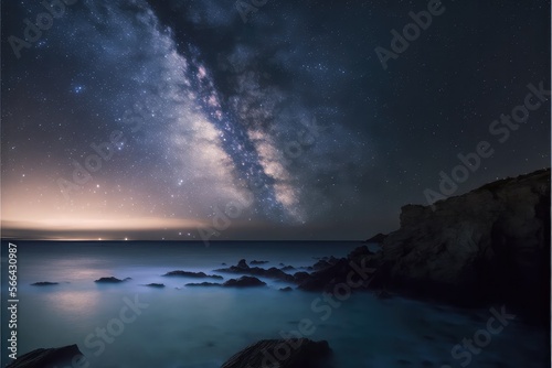 Long exposure stars over ocean