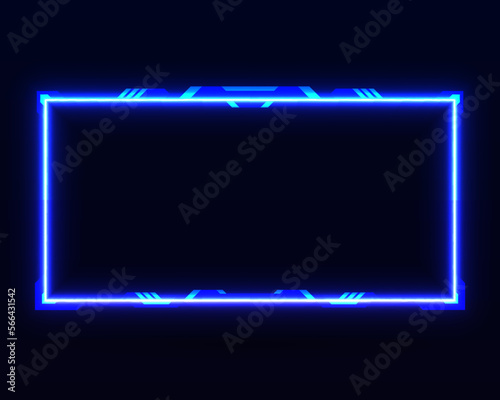 Abstract blue neon border frame stream overlay gui screen panel for webcam video broadcast