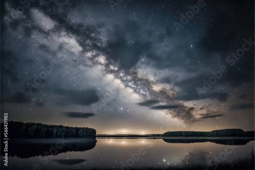 Long exposure stars over lake