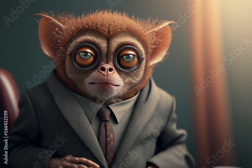 Tarsier, Animal wearing Business Suite, Wildlife, Portrait, Close up, Generative ai © Artofinnovation
