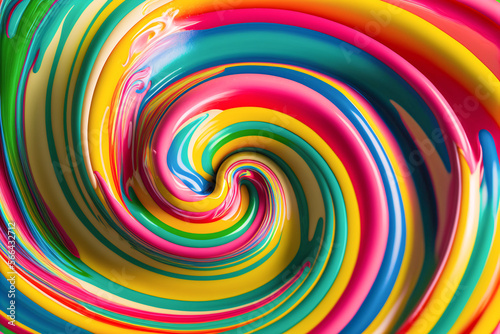 Colorful candy swirl background. Glossy mixed paint. Close up view with depth of field. Generative AI