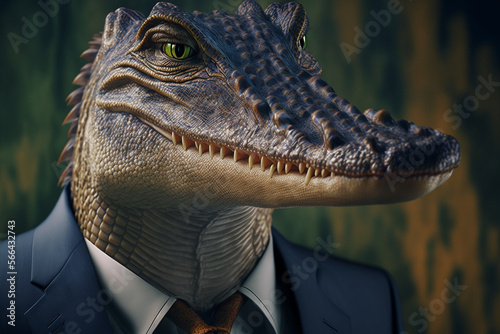 Alligator, Animal wearing Business Suite, Wildlife, Portrait, Close up, Generative ai