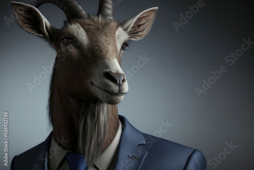 Goat, Animal wearing Business Suite, Wildlife, Portrait, Close up, Generative ai © Artofinnovation