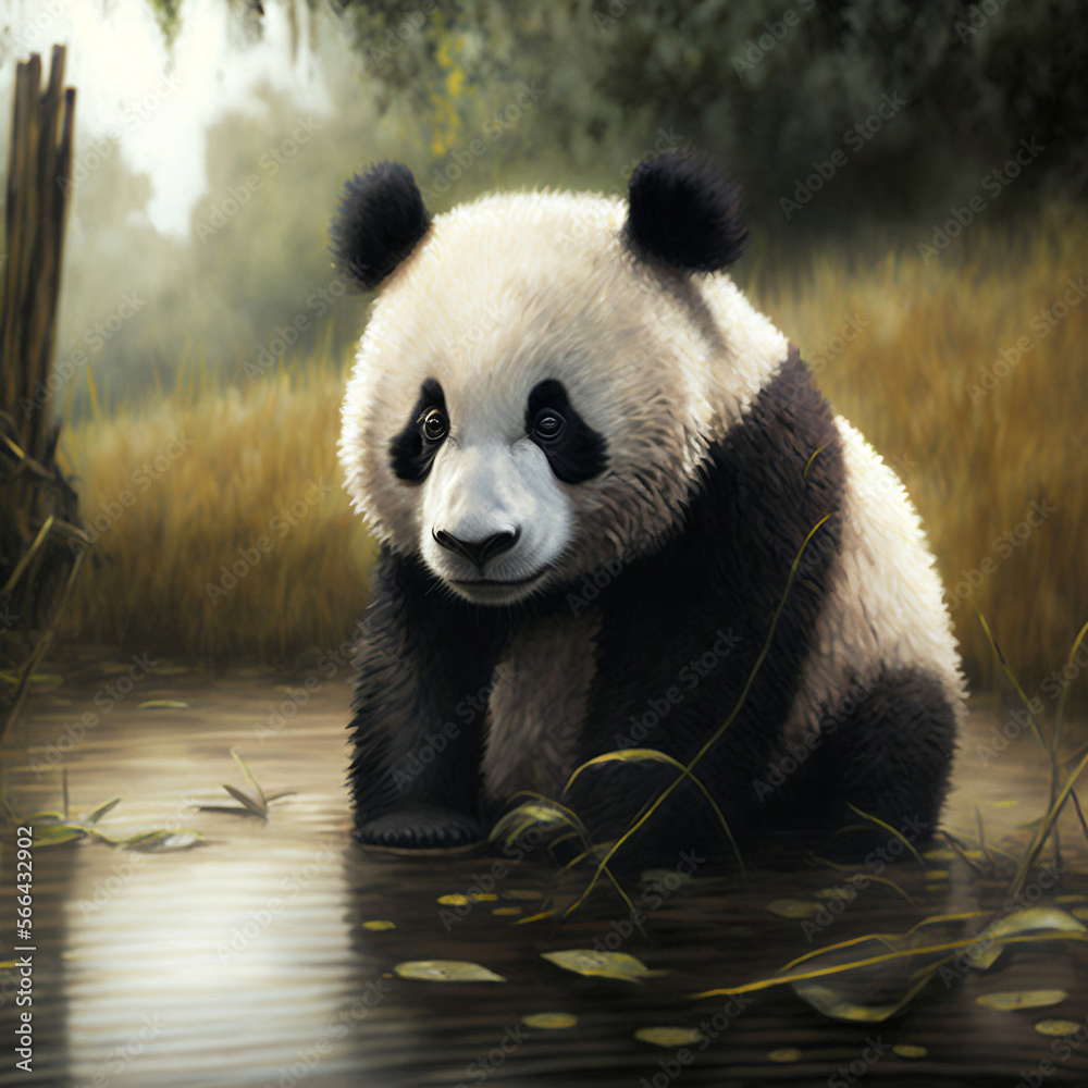 panda eating bamboo, using ai