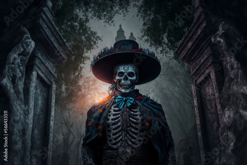 Man dressed for Mexican Day of the Dead - Generative AI