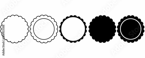 Photo outline silhouette circle scalloped frame set isolated on white background