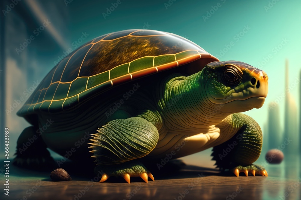 Une tortue verte dans un monde futur - generate ai Stock Illustration ...