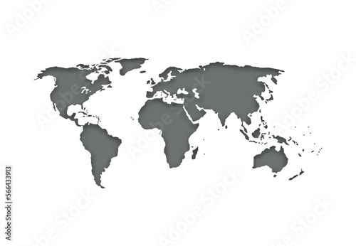 World map 3d. Earth dark map and shadow for business infographic, eco concept. Vector illustration