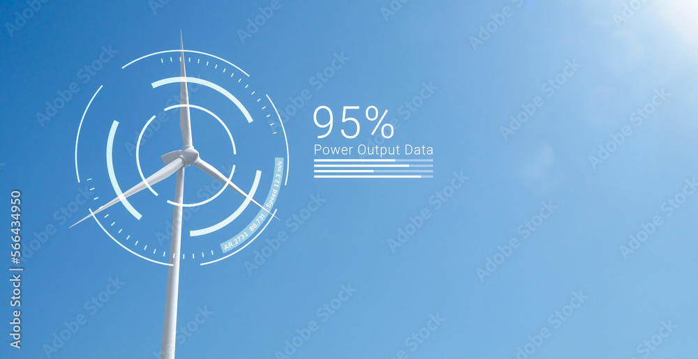 3D Wind turbine eco technology concept, renewable green energy generate ...