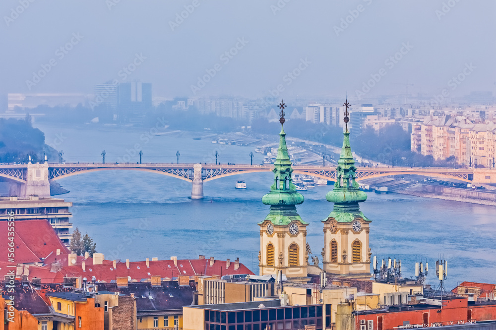 Budapest city center buildings aerial view