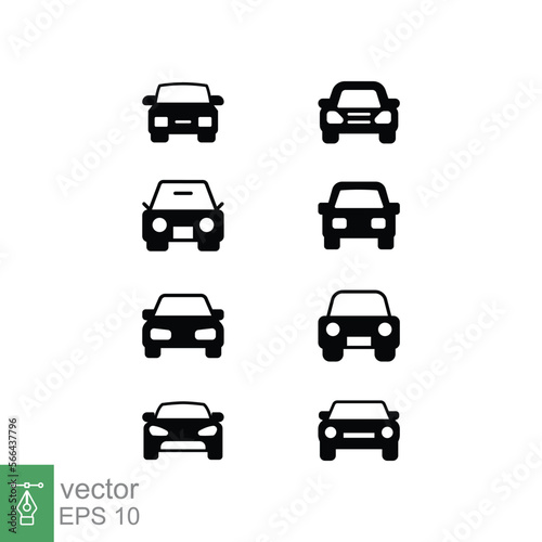 Car front glyph icon set. Simple solid style sign symbol. Auto, view, sport, race, transport concept. Vector illustration collection isolated on white background. EPS 10.