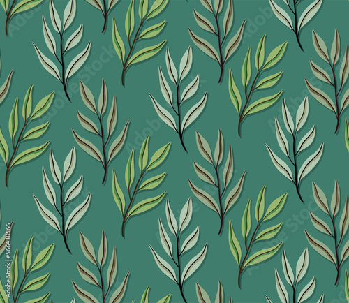Seamless minimal green leaf pattern design. vector illustration. fashion, interior, wrapping, wall arts, fabric, packaging, web, banner