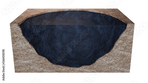 Lake, body of water with cross-section view of land.  Shallow lake with still water. 3d render illustration.