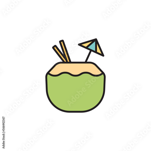 Coconut cocktail filled color icon. linear style sign for mobile concept and web design. Pina colada with straw and umbrella