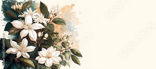 Banner of jasmine flower bouquet. Generative AI illustration banner
