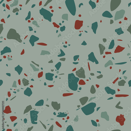 Terrazzo - powtarzalny wzór lastryko. Abstrakcyjna tekstura z kolorowych kształtów. Granitowe tło. Ilustracja wektorowa.