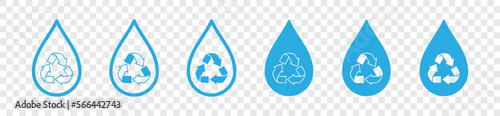 Water recycling icon set. Liquid or oil recycle icon. Water filtration icon. Water drops and triangle arrow symbol for apps and websites. Water cycle sign, vector illustration