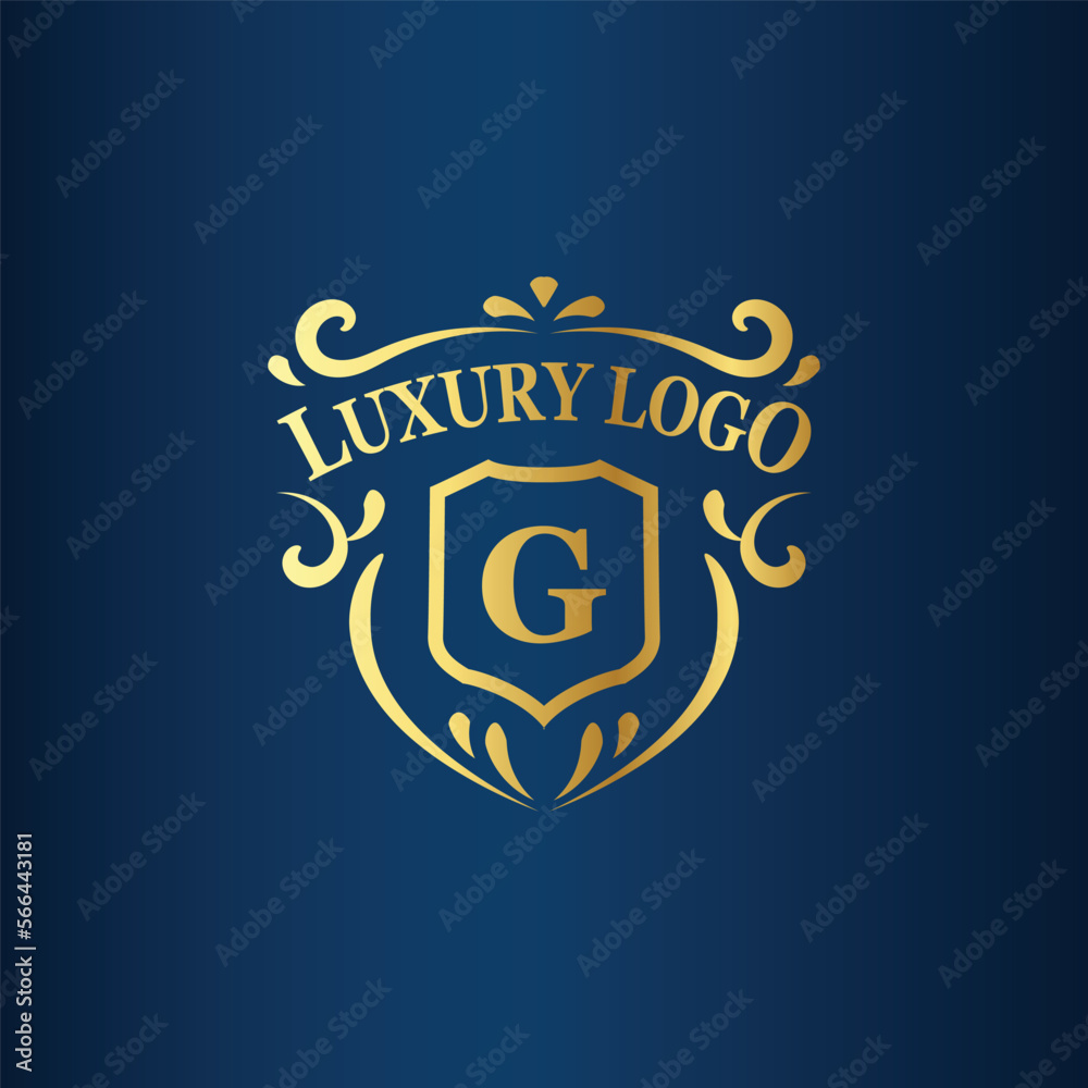 Luxury logo template with golden color and dark blue background Luxury logo template with golden color and dark blue background