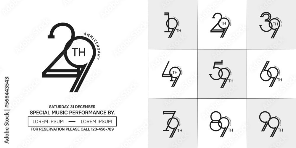 set of anniversary black color with white background for special celebration event set of anniversary black color with white background for special celebration event