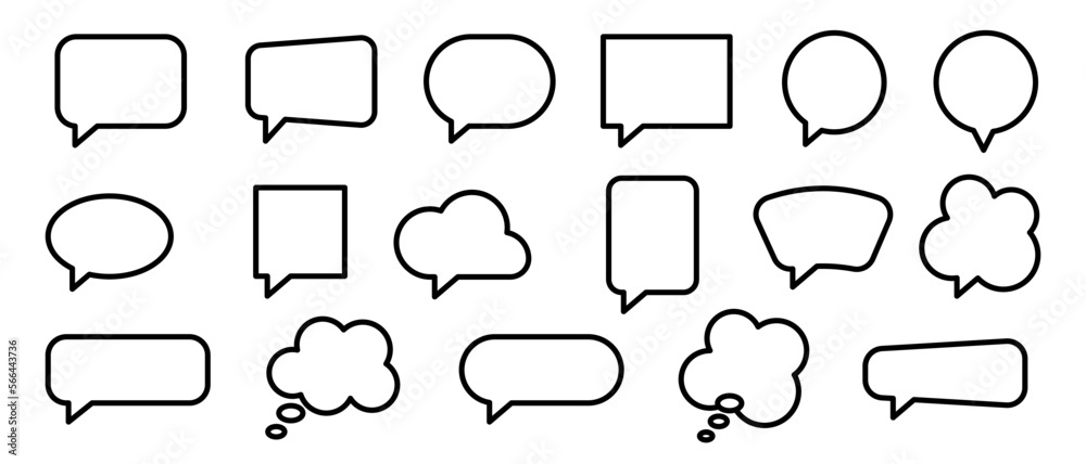 Conjunto de iconos de burbujas de mensaje. Globos de diálogo, conversación. Comunicación. Burbujas sin expresión, vacías. Ilustración vectorial Conjunto de iconos de burbujas de mensaje. Globos de diálogo, conversación. Comunicación. Burbujas sin expresión, vacías. Ilustración vectorial