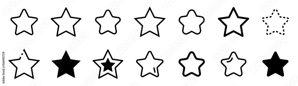 Conjunto de iconos de estrellas de diferentes estilos. Ilustración vectorial