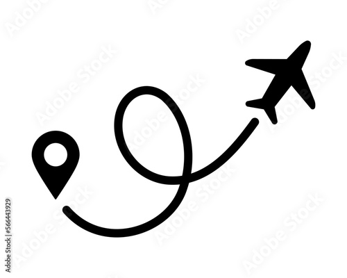 Icono de ruta de avión. Ruta de viaje, vacaciones. Viajar por el mundo, trayectoria. Ilustración vectorial