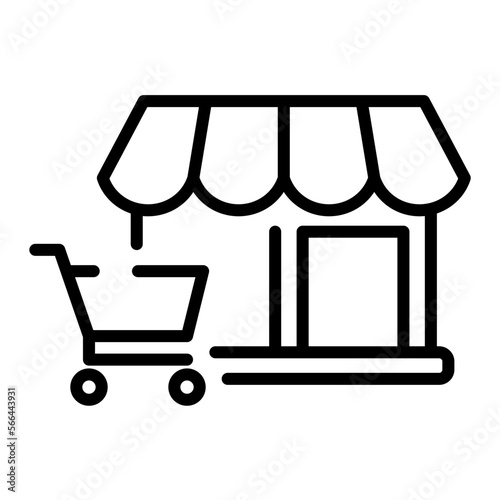 Icono de tienda y compra en línea. Carrito de compras. Negocio online. Ilustración vectorial