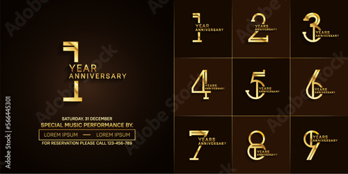 set of anniversary glossy golden color with brown background for special celebration event