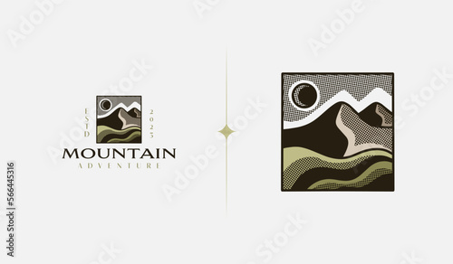 Mountain Hill Sun Rays Badge Logo Template. Universal creative premium symbol. Vector illustration. Creative Minimal design template. Symbol for Corporate Business Identity