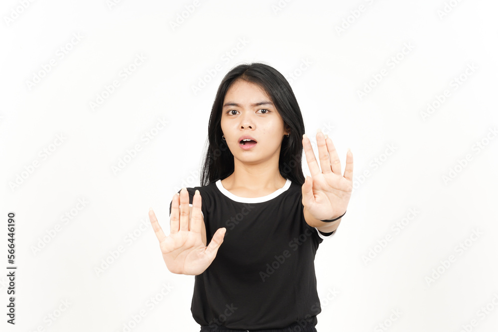 STOP Rejection hand Gesture Of Beautiful Asian Woman Isolated On White Background STOP Rejection hand Gesture Of Beautiful Asian Woman Isolated On White Background