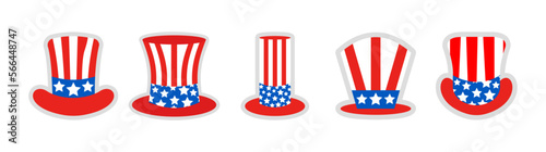 Set of Uncle Sam's American Hat. Collection of American flag hats. Presidents Day Hat Illustration