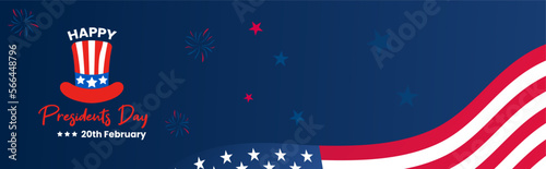 Happy Presidents Day 2023 Social Media Cover Design With Uncle Sam's and American Flag. George Washington Birthday Cover, Poster, and Banner Design Template. Vector Illustration