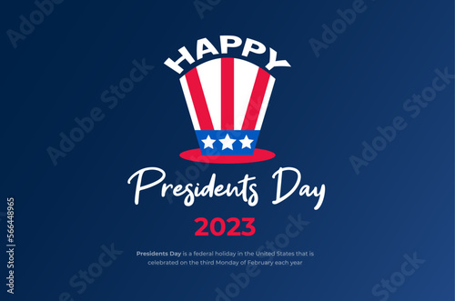 Happy Presidents Day 2023 Invitation Card Design or Social Media Post or Cover Design With Geometric Shapes Art and Uncle Sam's Hat.  George Washington Birthday Graphic Template