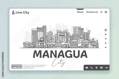 Managua, Nicaragua architecture line skyline illustration. Linear vector cityscape with famous landmarks, city sights, design icons. Landscape with editable strokes.