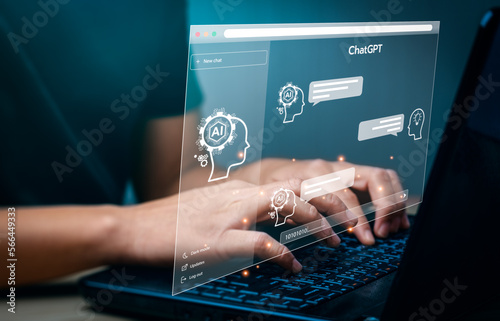 Chatgpt Chat with AI or Artificial Intelligence technology, business use AI smart technology by inputting, deep learning Neural networks to understand, respond to user inputs. future technology photo