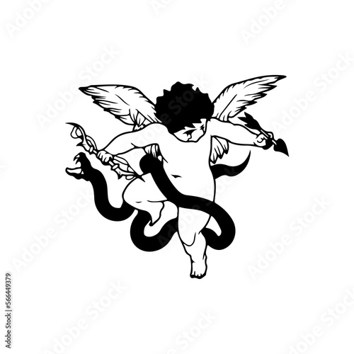 vector illustration of a little angel with a snake