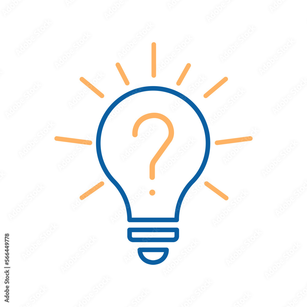 Lightbulb with question mark. Vector thin line icon graphic drawing illustration. Concepts of problem solving, searching for solutions, brainstorming, questions and answers, creativity Lightbulb with question mark. Vector thin line icon graphic drawing illustration. Concepts of problem solving, searching for solutions, brainstorming, questions and answers, creativity