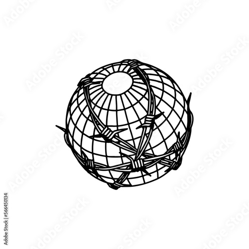 vector illustration of globe with barbed wire concept