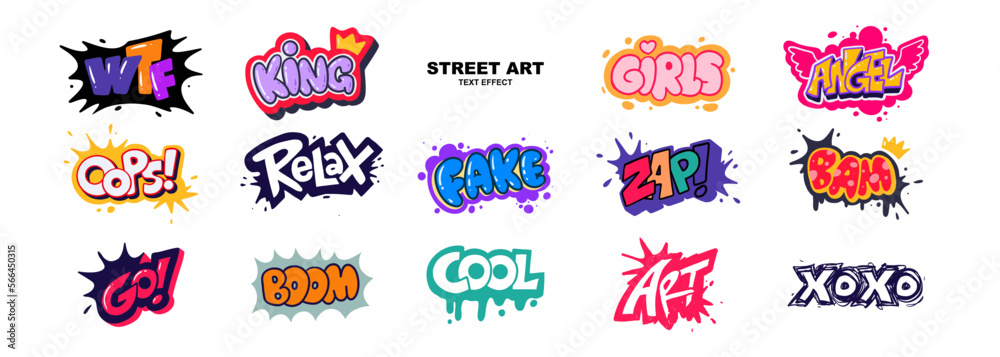 Set of street art sticker in various trendy and colorful style