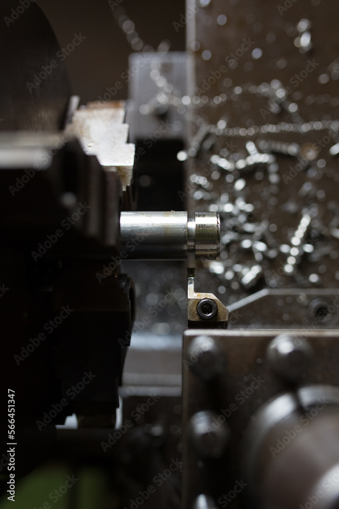 Fototapeta premium Parting off with a lathe 