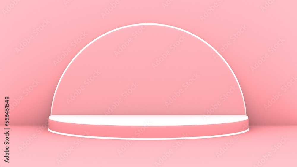 abstract gallery interior half circle frames cylinder podium. 3d rendering