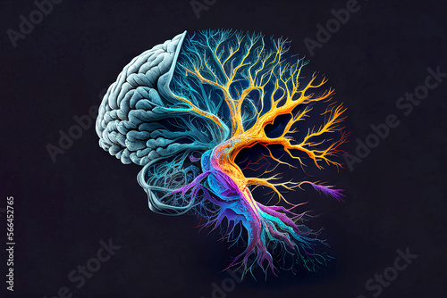 Neuron and Reptiles Brain combination in an art form on a Dark Background photo