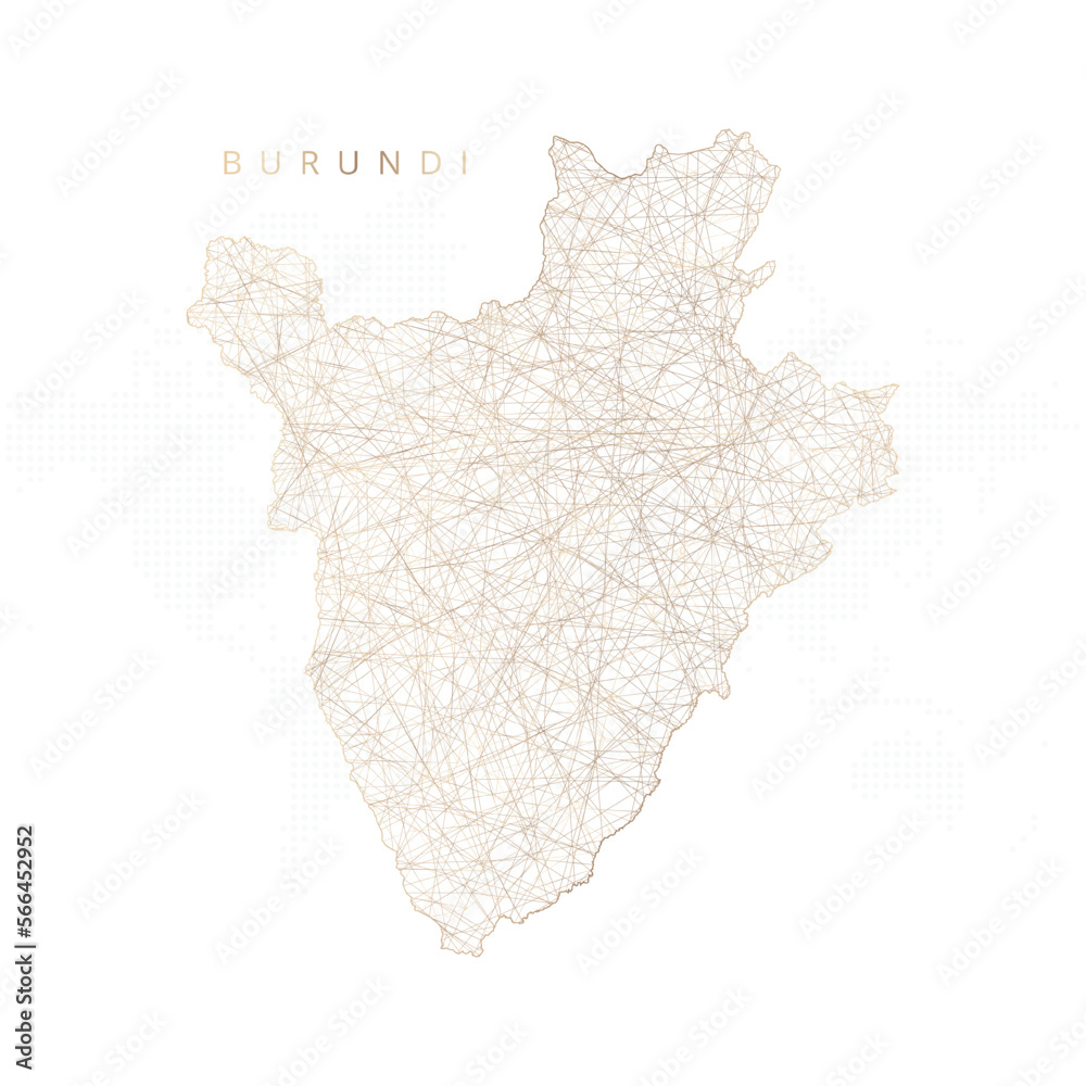 Low poly map of Burundi. Gold polygonal wireframe. Glittering vector with gold particles on white background. Vector illustration eps 10.