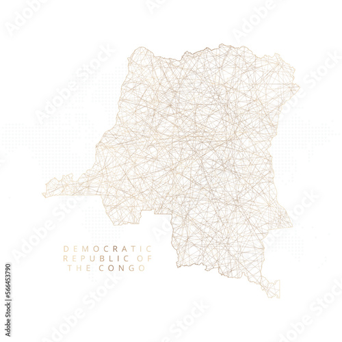 Low poly map of Democratic Republic of the Congo. Gold polygonal wireframe. Glittering vector with gold particles on white background. Vector illustration eps 10.