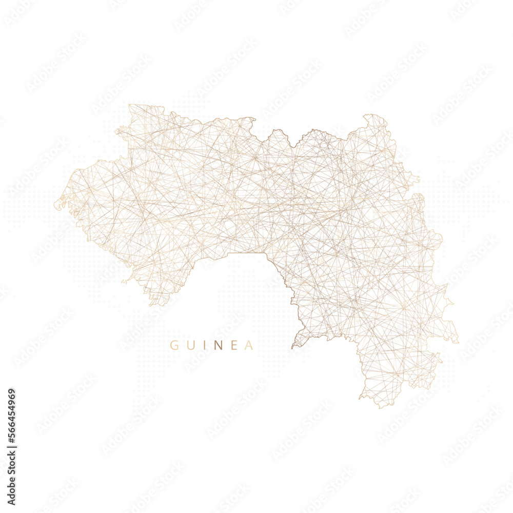 Fototapeta premium Low poly map of Guinea. Gold polygonal wireframe. Glittering vector with gold particles on white background. Vector illustration eps 10.