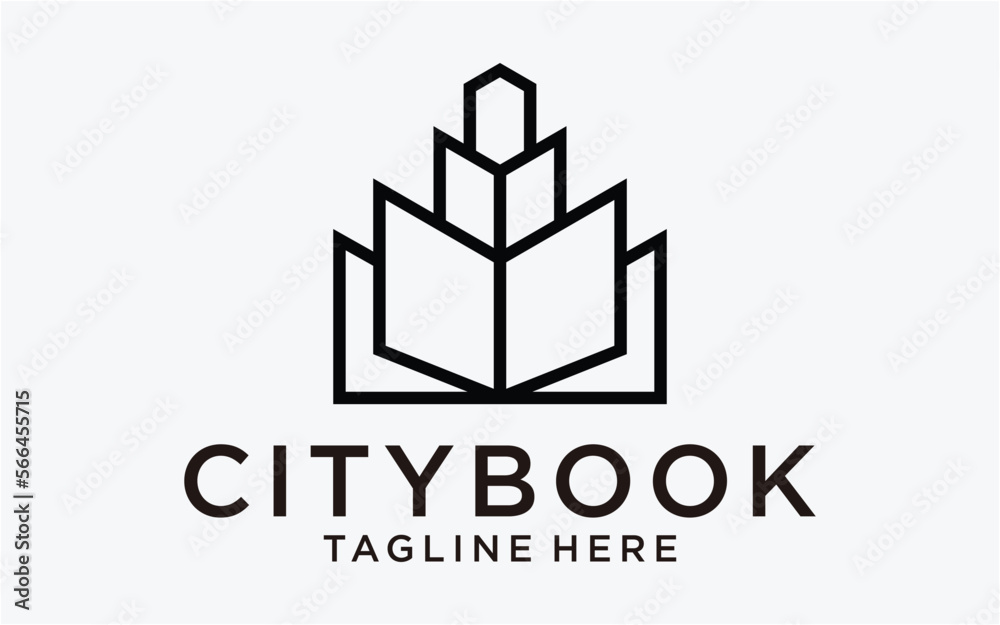 logo design book with city building creative template