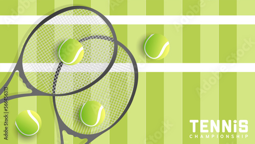 Tennis racket and tennis ball on  tennis green court background Illustrations for use in online sporting events , Illustration Vector  EPS 10